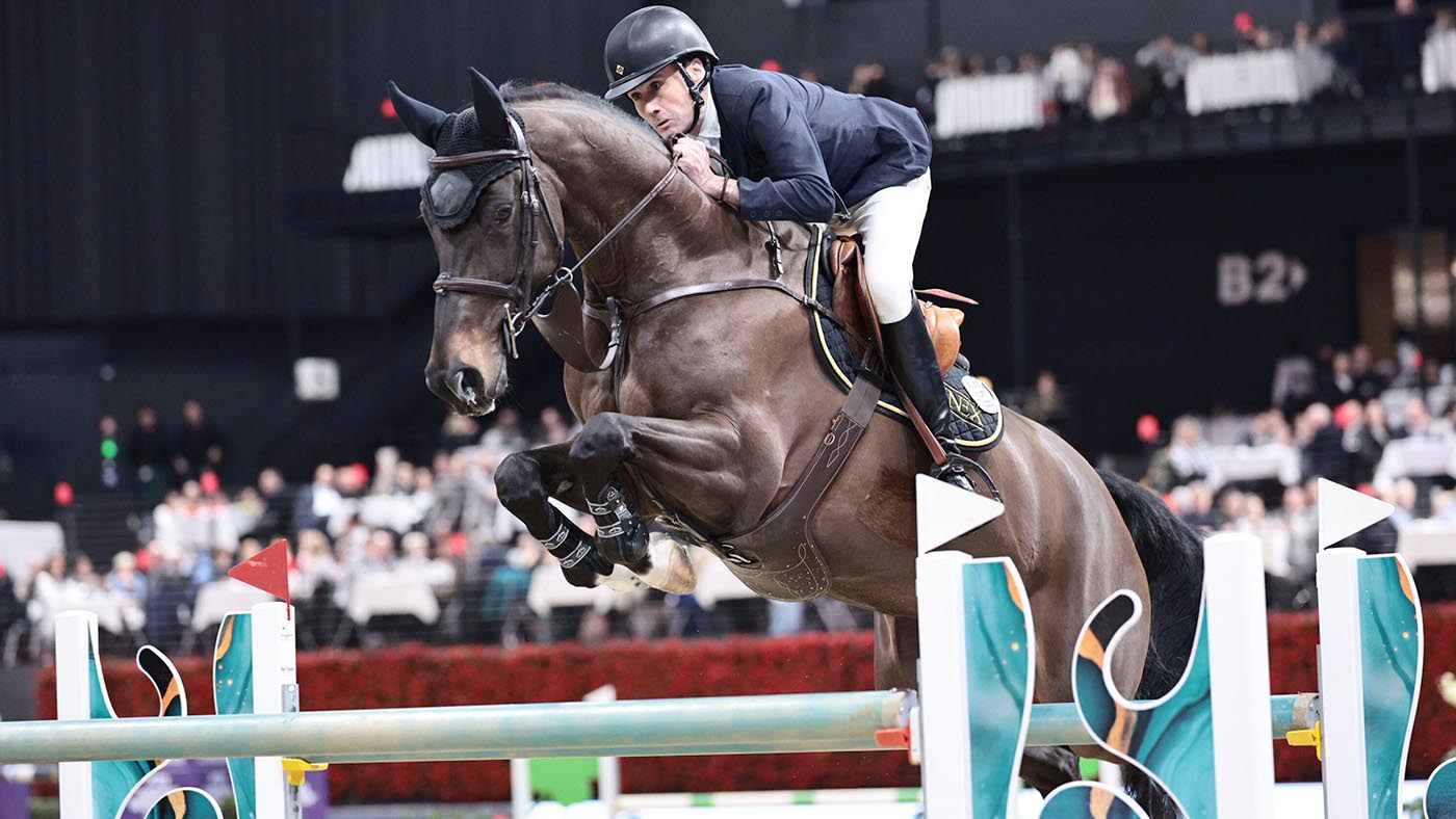 Tim Gredley clears a jump on Imperial HBF in the World Cup class at Basel, Switzerland.