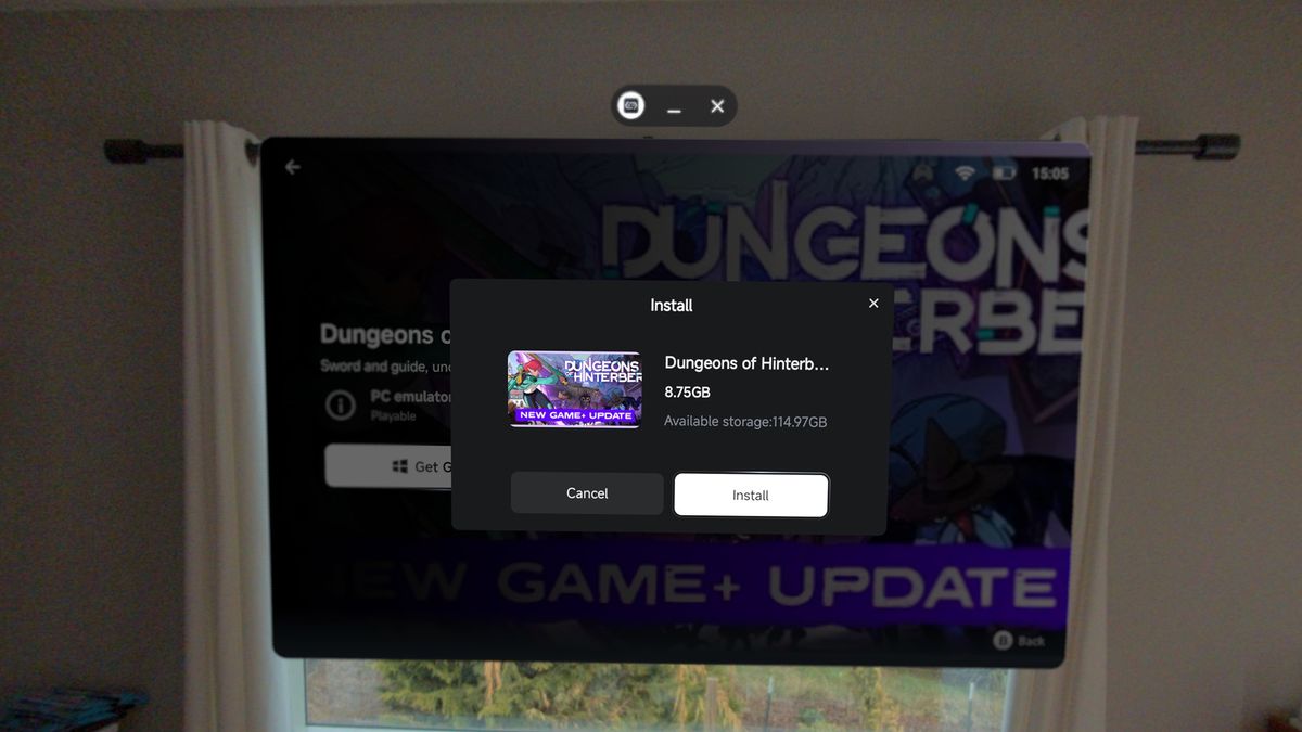 Playing Steam games with the GameHub app, running in Android XR on a Samsung Galaxy XR headset