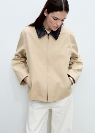 MANGO, Cotton Jacket With Contrasting Collar - Women | Mango Usa