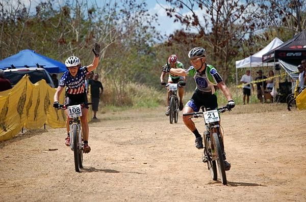 Mary and Jason Saeger cross the line