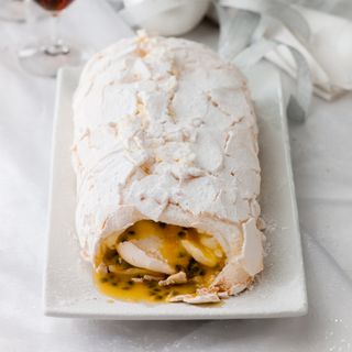 Meringue Roulade with Orange and Passion Fruit