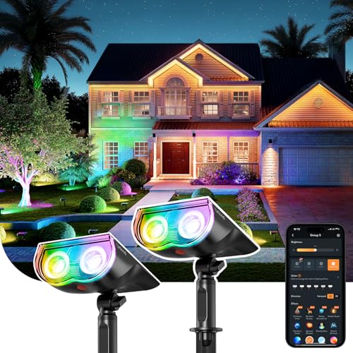 Linkind Smart Solar Spot Lights Outdoor Sl5c, Solar Lights Outdoor Spotlight Cool/warm White/color Changing, App/voice Control, Ip67 St. Patrick's Day Decorations for Yard, Garden, Pathway(2 Pack)