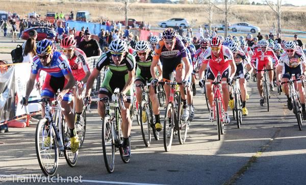 Elite Men's start. Powers wasted no time going to the front