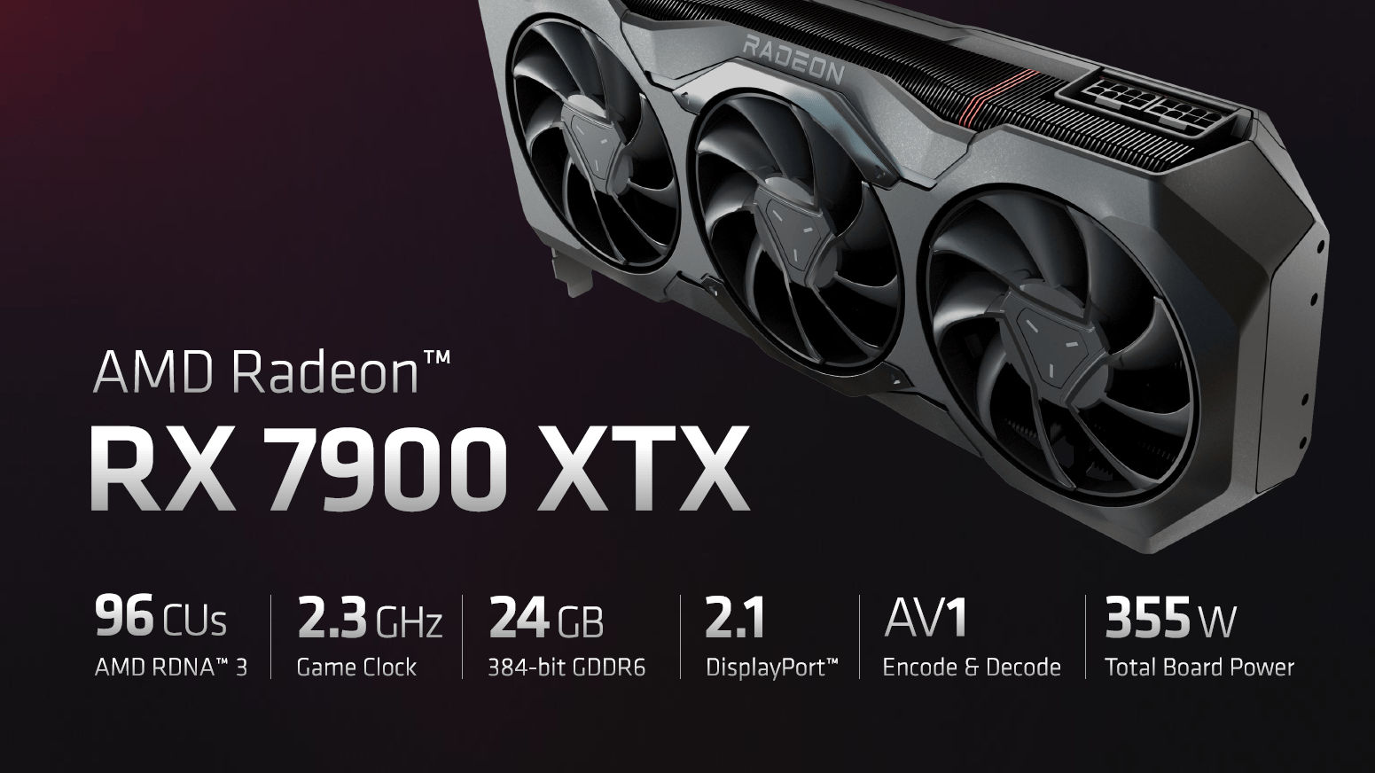 Информационный слайд из презентации AMD, показывающий статистику о Radeon RX 7900 XTX.