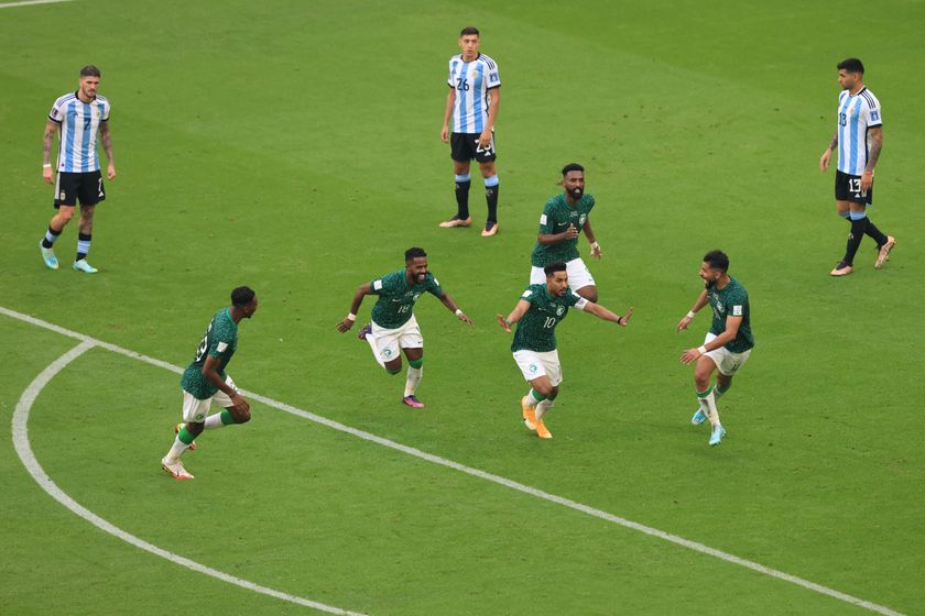 Saudi Arabia World Cup 2026 squad: Salem Al-Dawsari celebrates with his team-mates after scoring for Saudi Arabia against Argentina at the 2022 World Cup.