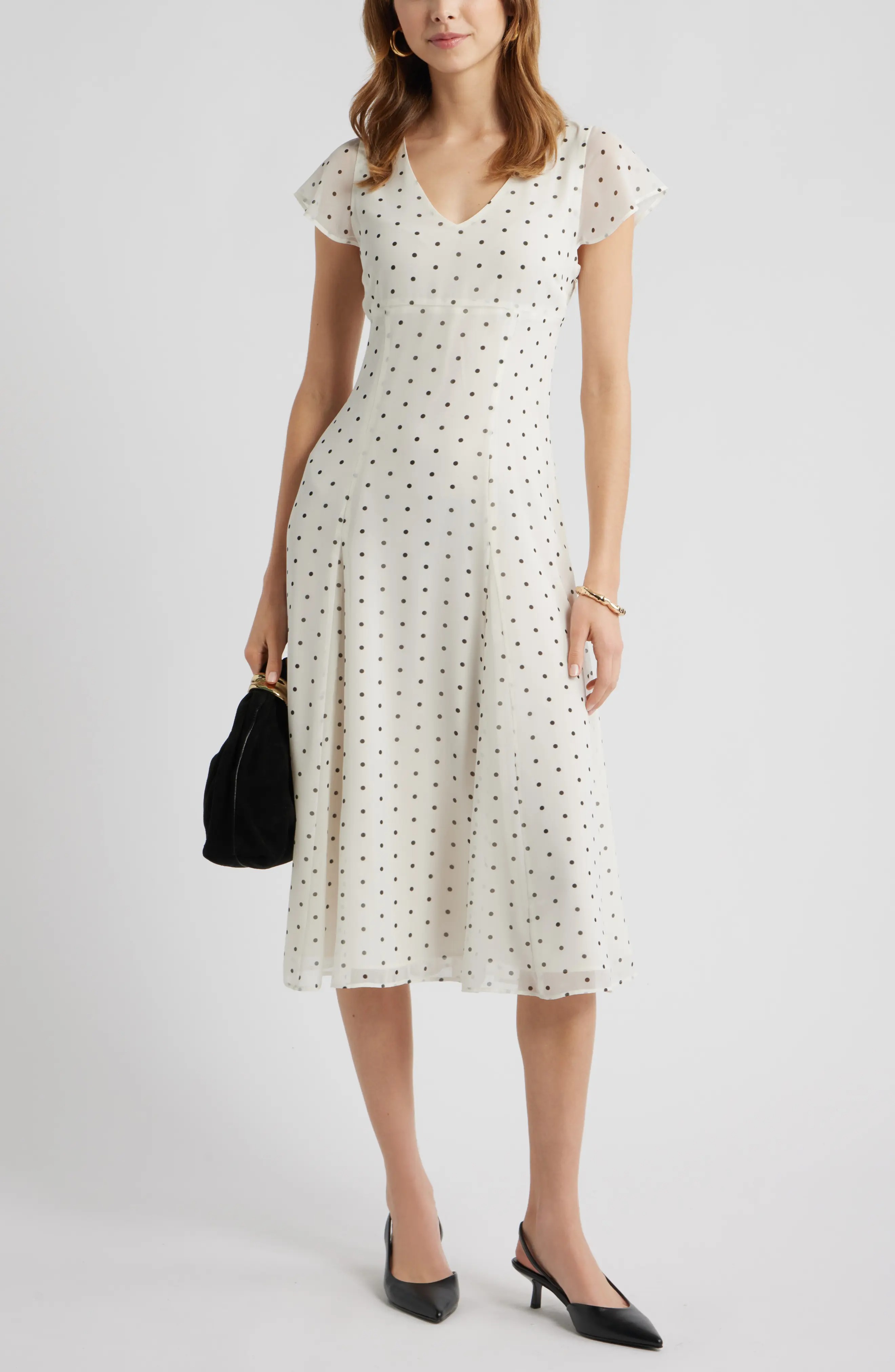 Open Edit, Short Sleeve Godet Pleat Dress