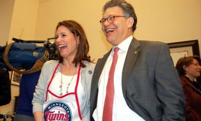 Tea Partier Rep. Michele Bachmann (with fellow Minnesotan Sen. Al Franken earlier this year) could unbalance the 2012 Republican presidential race, says Ed Kilgore in The New Republic.