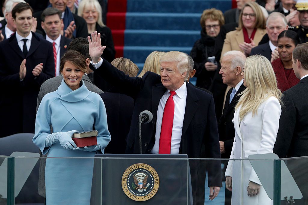 President Donald Trump waves after he is sworn into office on the West Front of the U.S. Capitol on Jan. 20, 2017, in Washington, DC. 