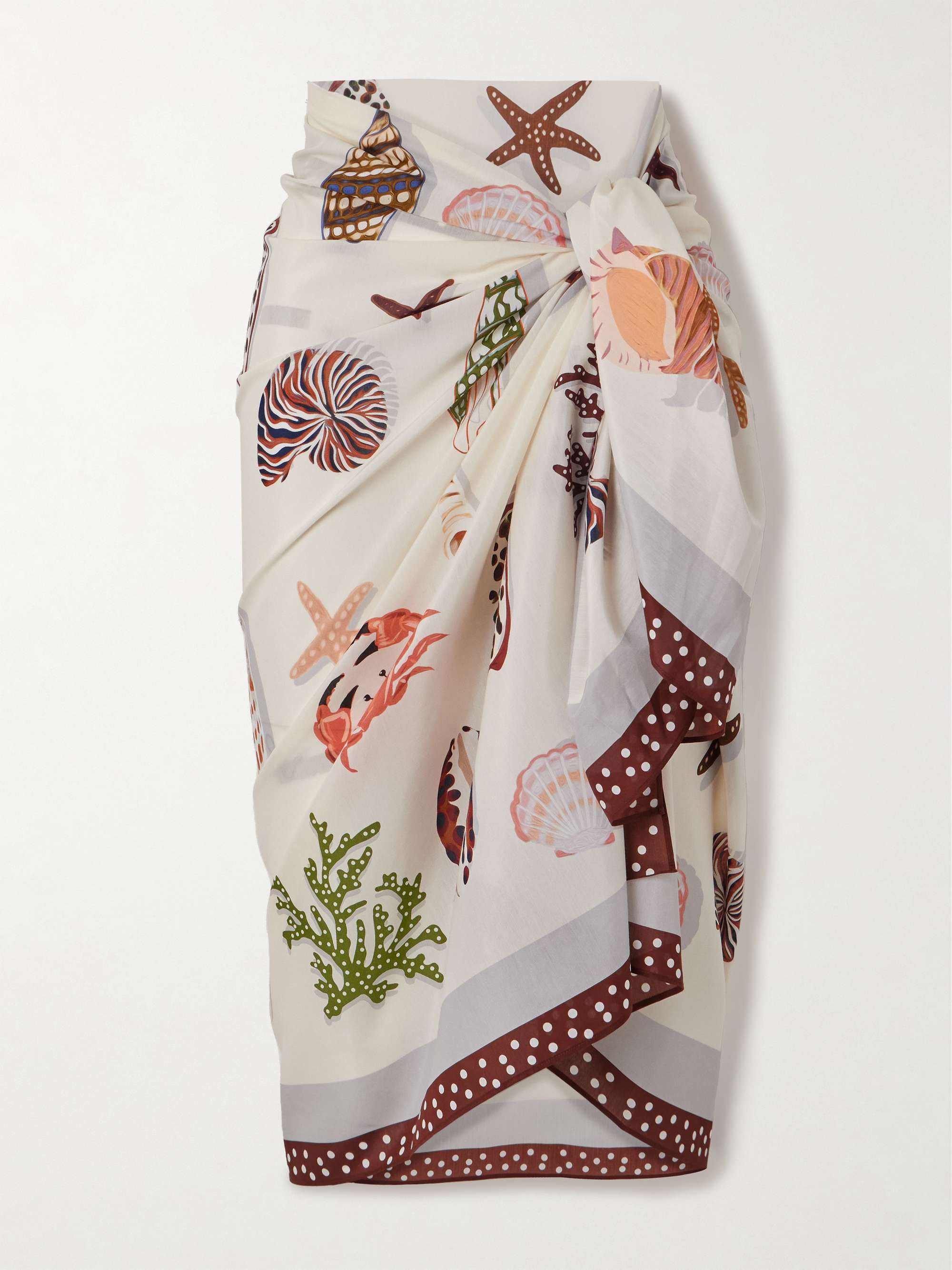 Grain De Café Latte Printed Cotton and Silk-Blend Voile Pareo