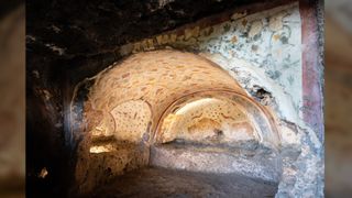 The restored paintings decorating the tombs' ceilings.