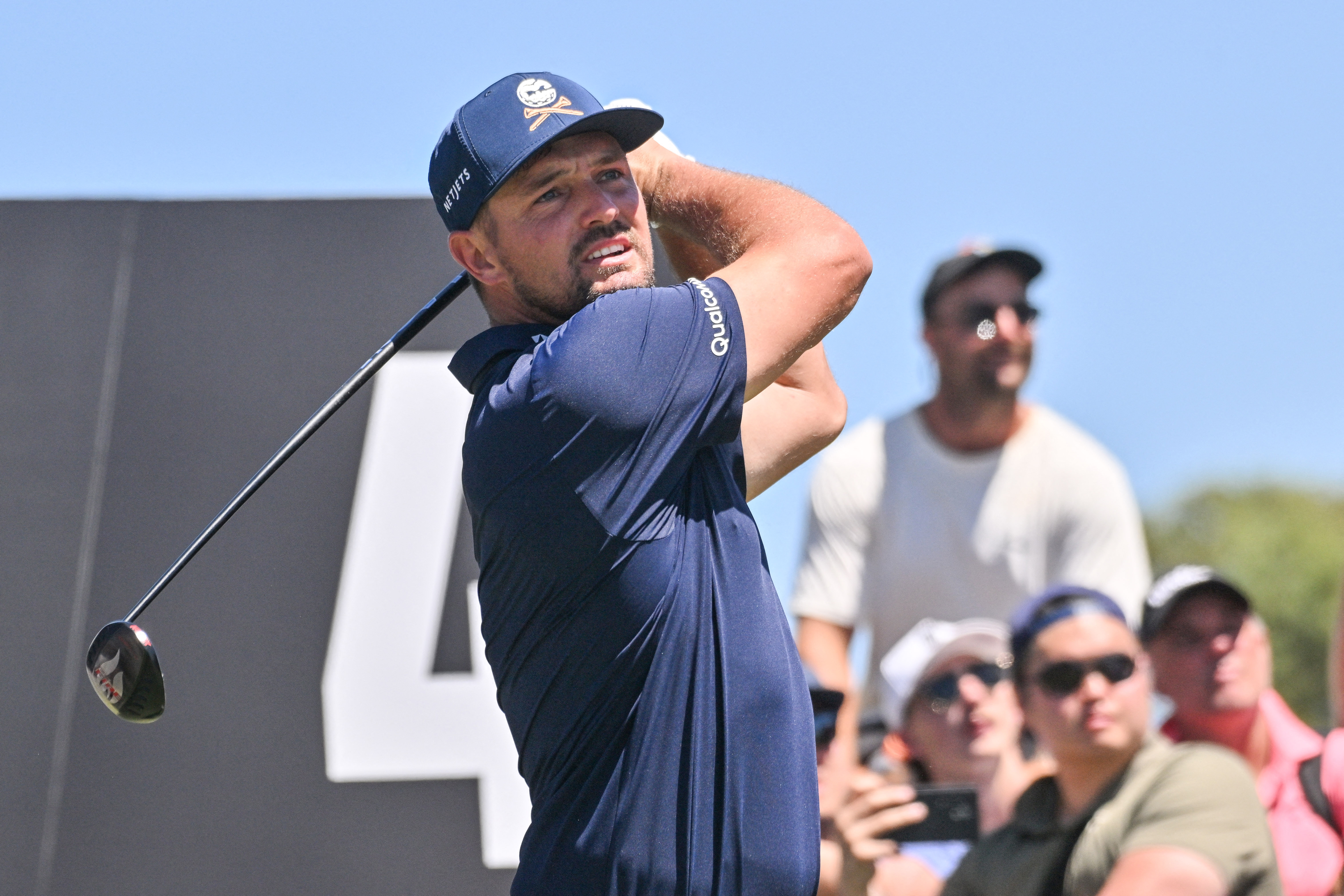 Bryson DeChambeau hits a driver off the tee