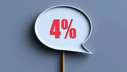 A sign in the shape of a speech bubble saying 4% in red