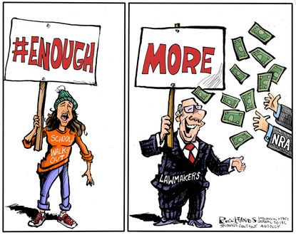 Political cartoon U.S. Parkland mass shooting student protests school walkouts congress NRA gun violence