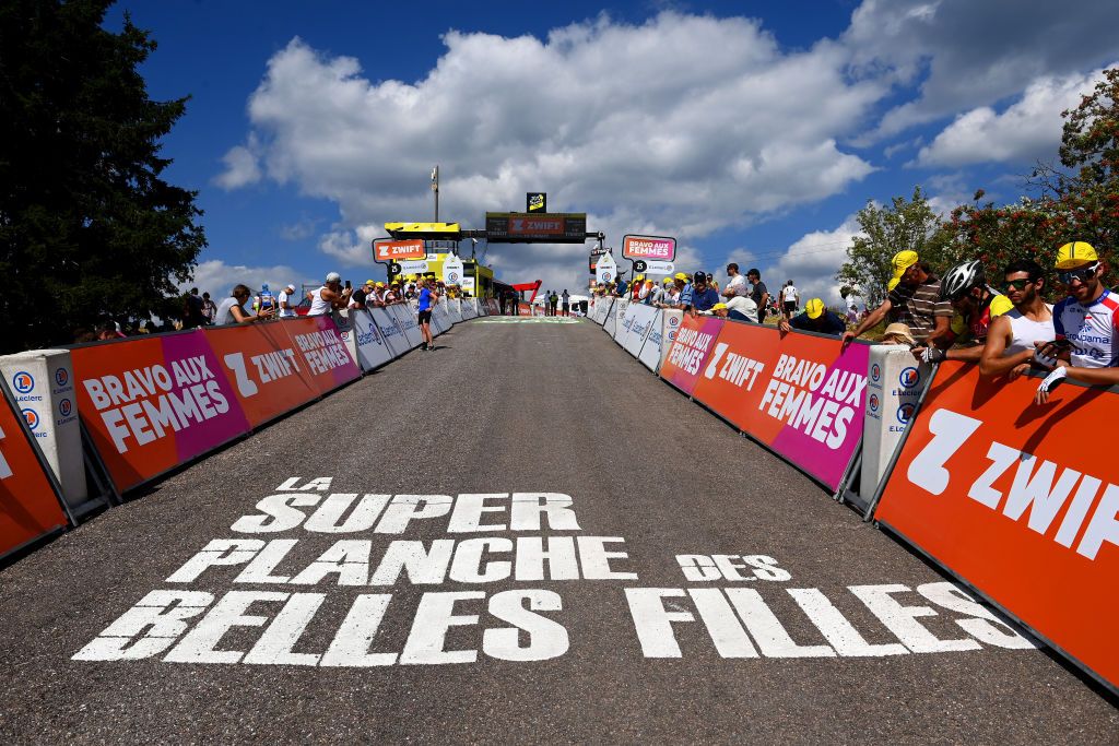 PLANCHE DES BELLES FILLES FRANCE JULY 31 Detail view of the La Super Planche des Belles Filles final ramp during the 1st Tour de France Femmes 2022 Stage 8 a 1233km stage from Lure to La Super Planche des Belles Filles TDFF UCIWWT on July 31 2022 in Planche des Belles Filles France Photo by Tim de WaeleGetty Images