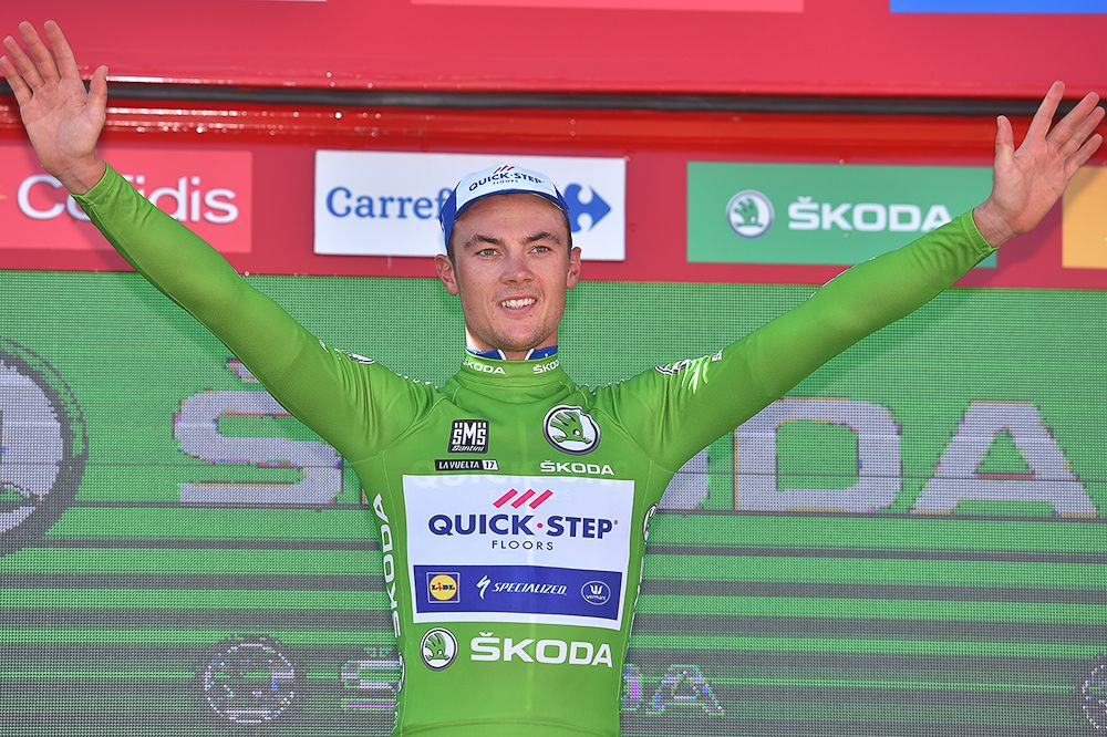 Yves Lampaert in green after stage 2 at the Vuelta