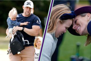 Mike Tindall with kids Lucas and Lena and split layout with Zara Tindall and Mia Tindall