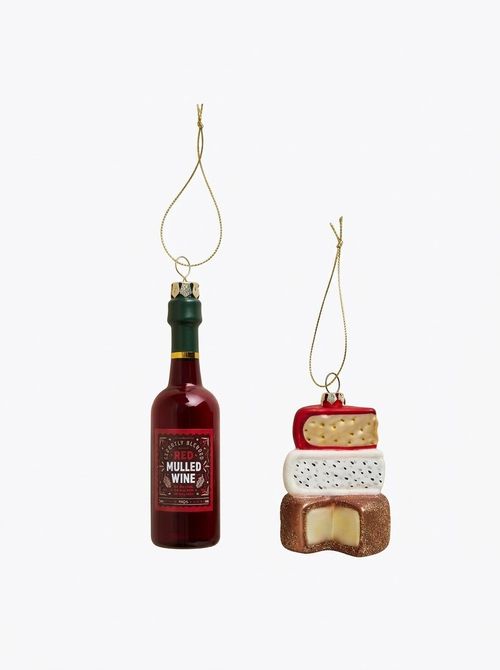 2 Pack Glass Cheese & Wine Hanging Decorations