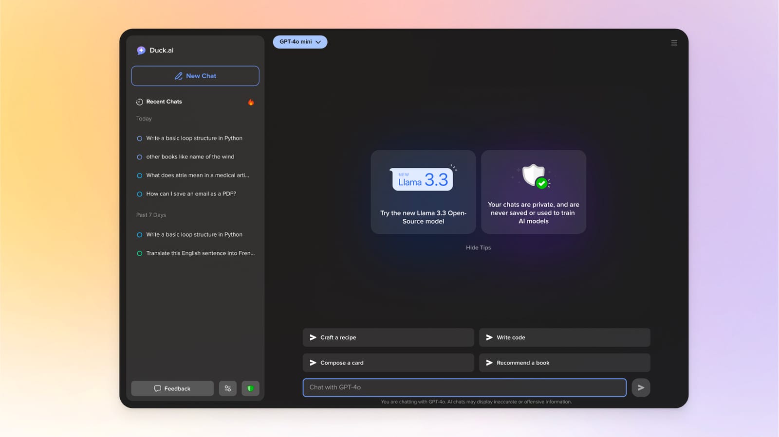 DuckDuckGo&#039;s AI chat