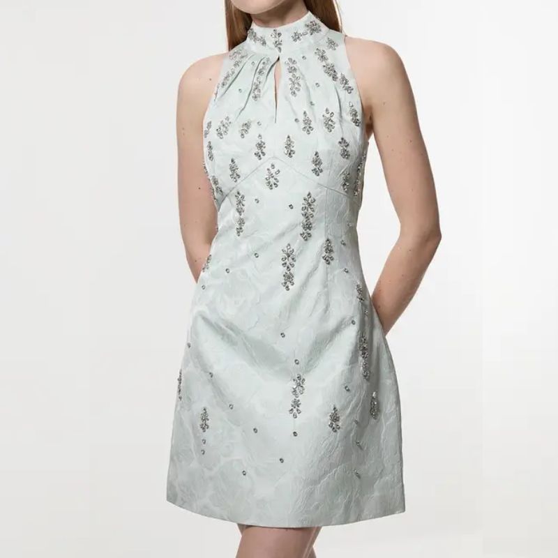 Karen Millen, mint green embellished mini dress