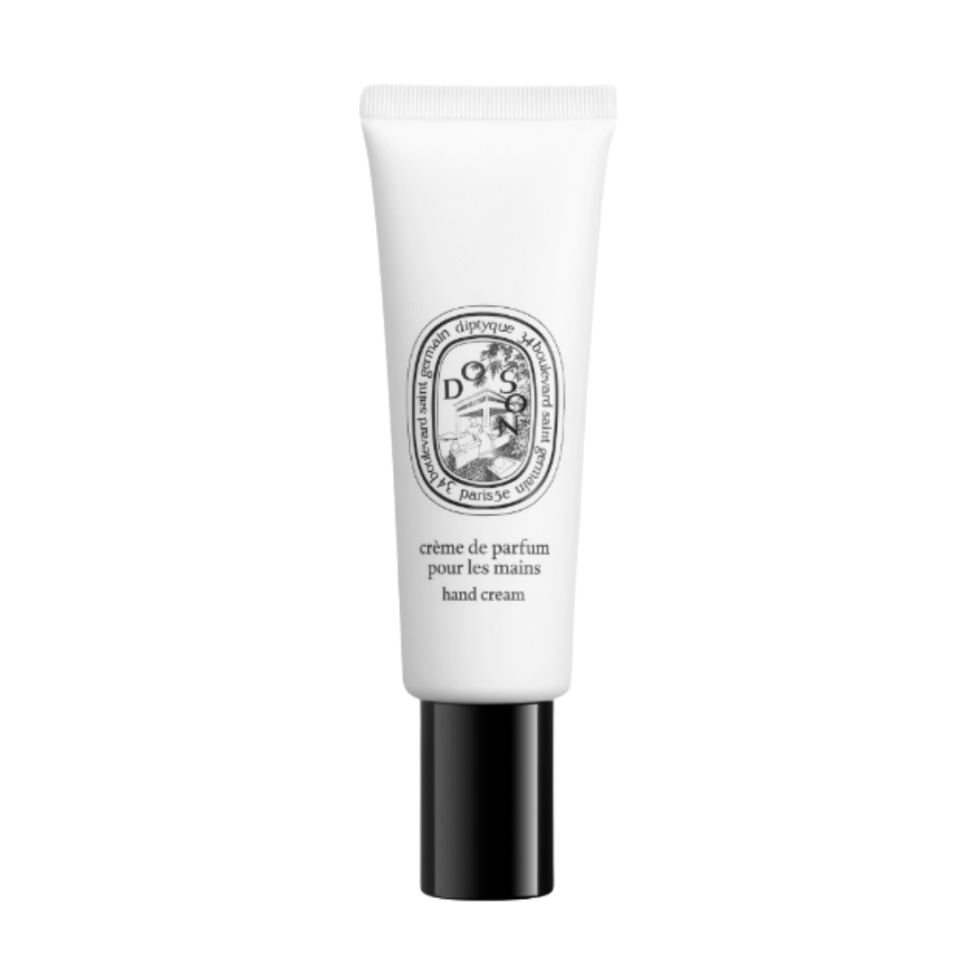 A product shot of the Diptyque Do Son perfumed hand cream, on a white background