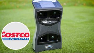 The Foresight Sports GCQuad Launch Monitor on a green background and Costco logo