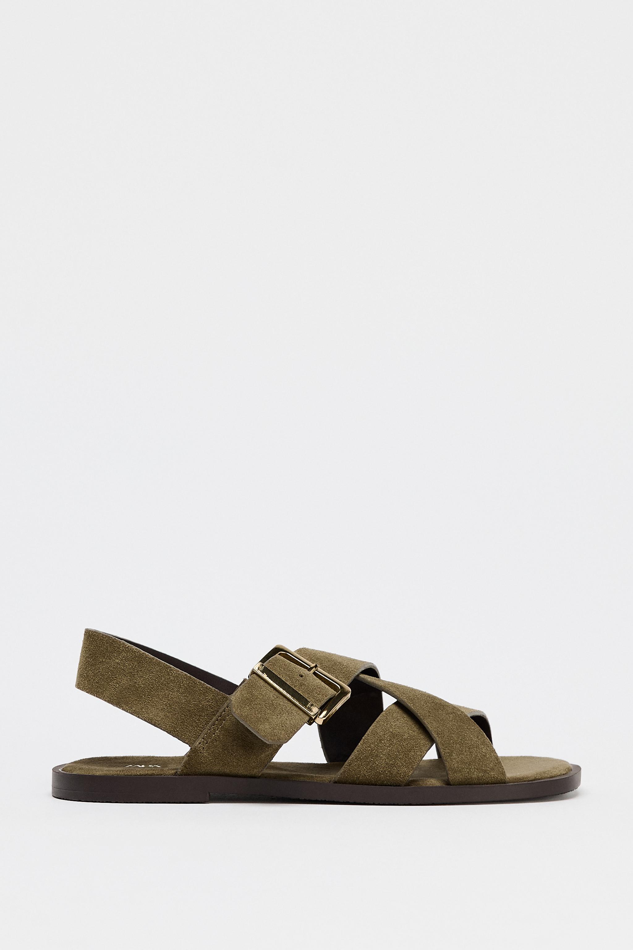 Flat Split Suede Strap Sandals