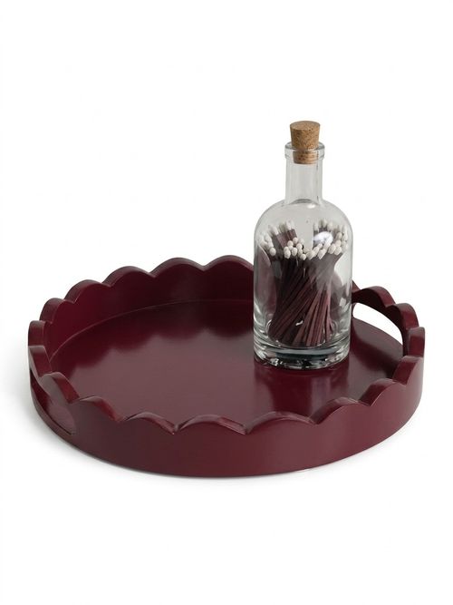 Plum Red Round Scalloped Tray 30cm
