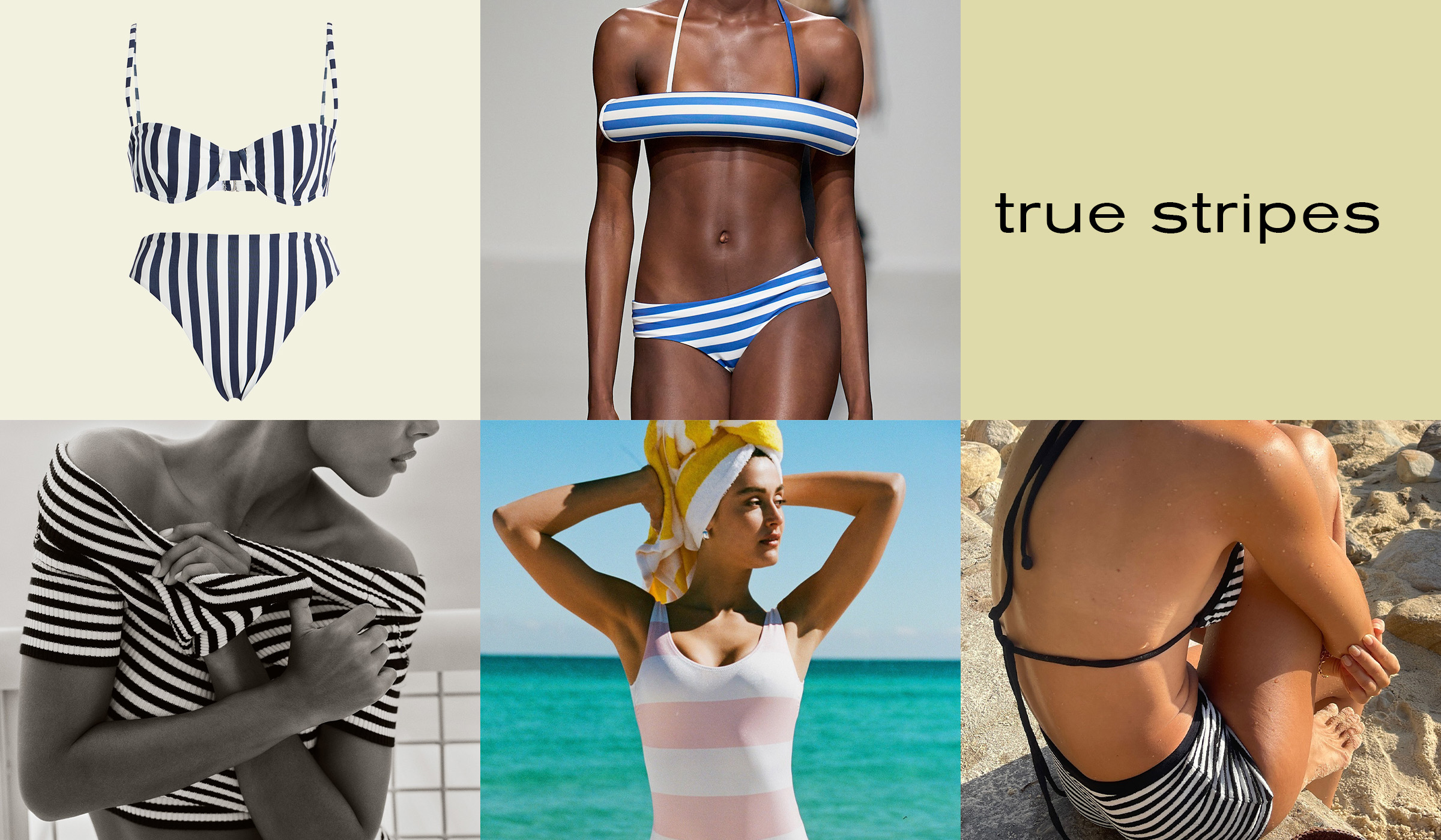 Collage of striped swimwear.