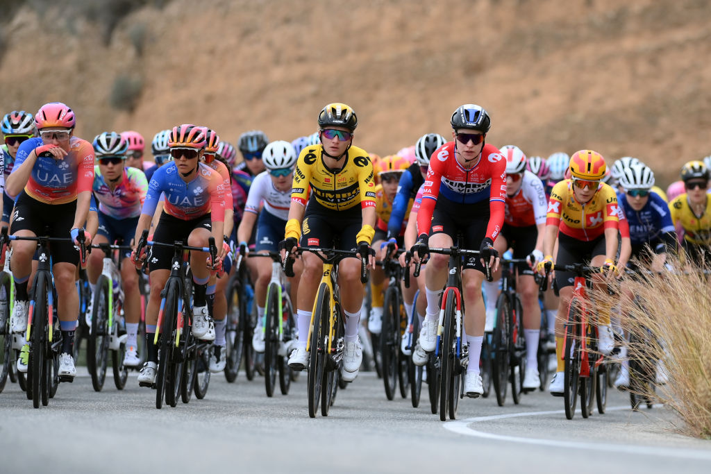 ALTEA SPAIN FEBRUARY 18 LR Karlijn Swinkels of The Netherlands and Riejanne Markus of The Netherlands and Team JumboVisma compete during the 7th Setmana Ciclista Volta Comunitat Valenciana Femines 2023 Stage 3 a 132km stage from Agost to Altea SetmanaCiclista23 on February 18 2023 in Altea Spain Photo by Alex BroadwayGetty Images