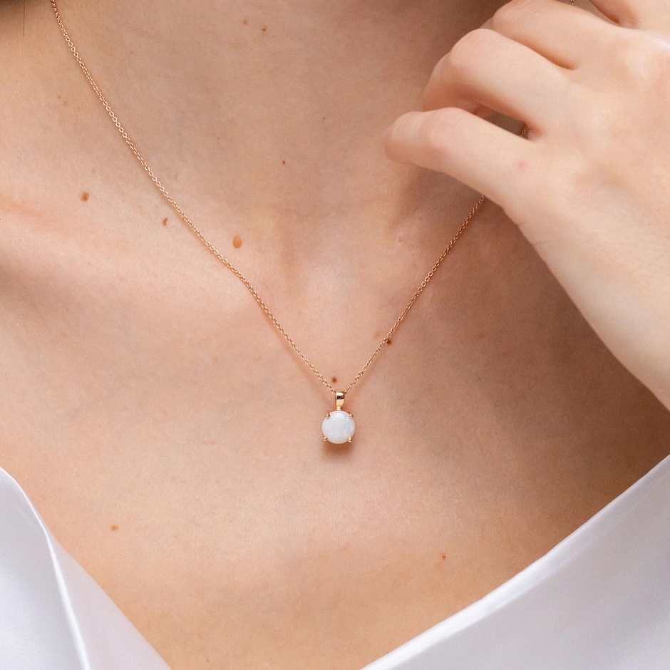Angara, Classic Prong-Set Round Opal Solitaire Pendant