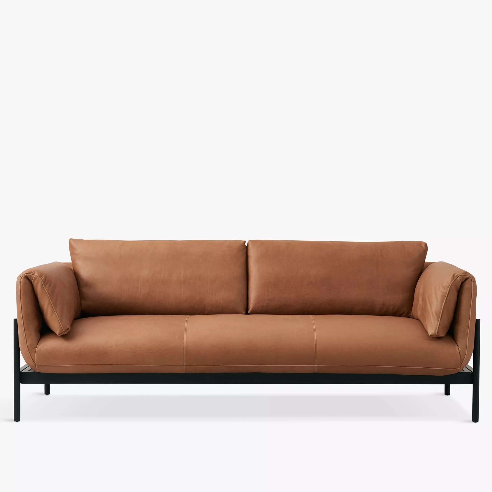 John Lewis Halo Fold Large 3 Seater Leather Sofa, Dark Leg, Hand Tipped Camel