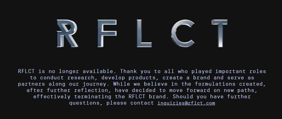 An image of the logo for cancelled skincare line Rflct