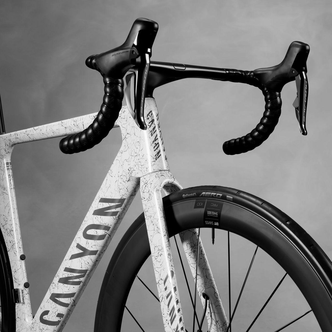 A Canyon Aeroad is shown up close to the handlebar