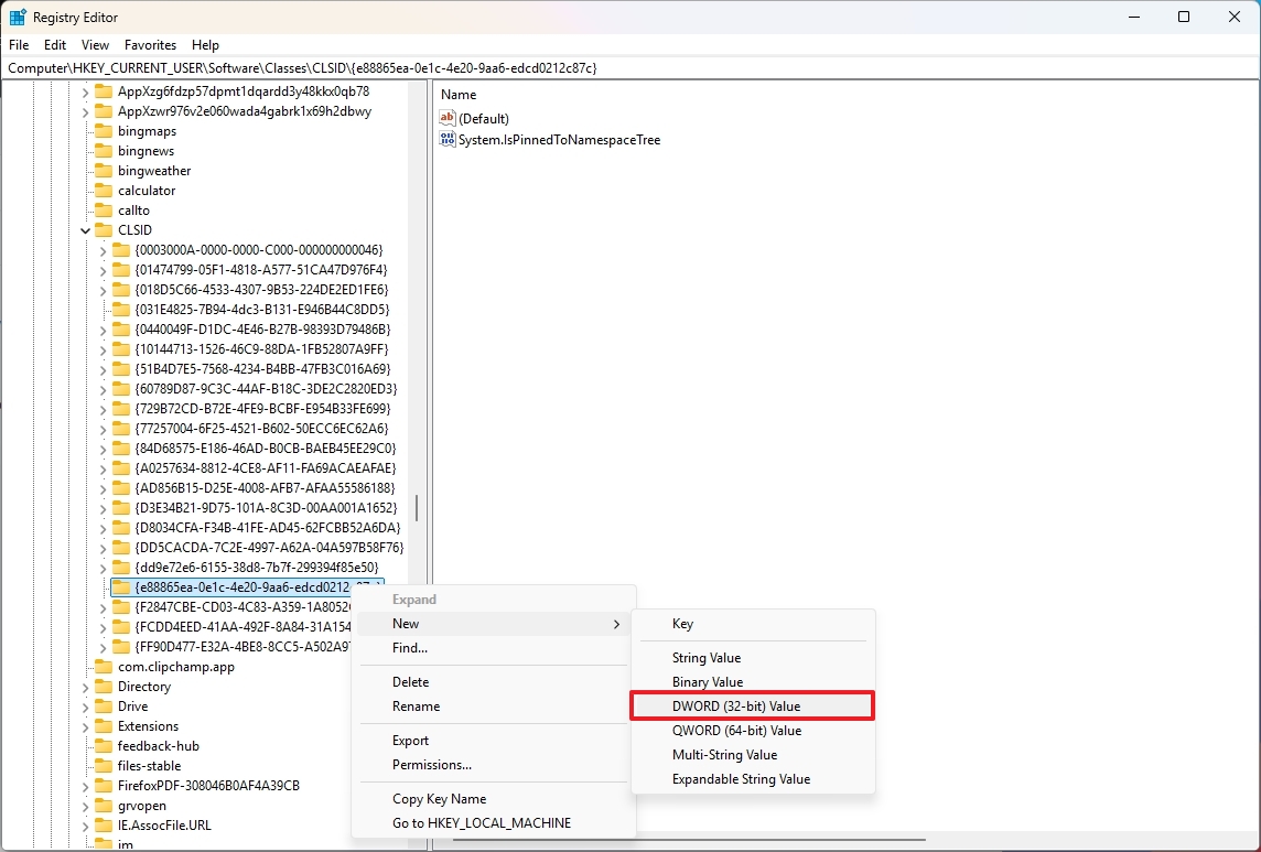 Create the System.IsPinnedToNamespaceTree Registry key