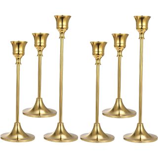 set of six classic gold candlesticks