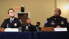 Metropolitan Police Department (MPD) Officer Daniel Hodges, and Harry Dunn, private first class with the U.S. Capitol Police, right, during a hearing for the Select Committee to Investigate the January 6th Attack on the U.S. Capitol