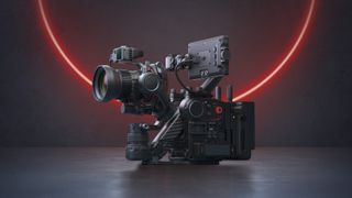 DJI Ronin 4D-8K camera in a moody blue-lit studio with red light background