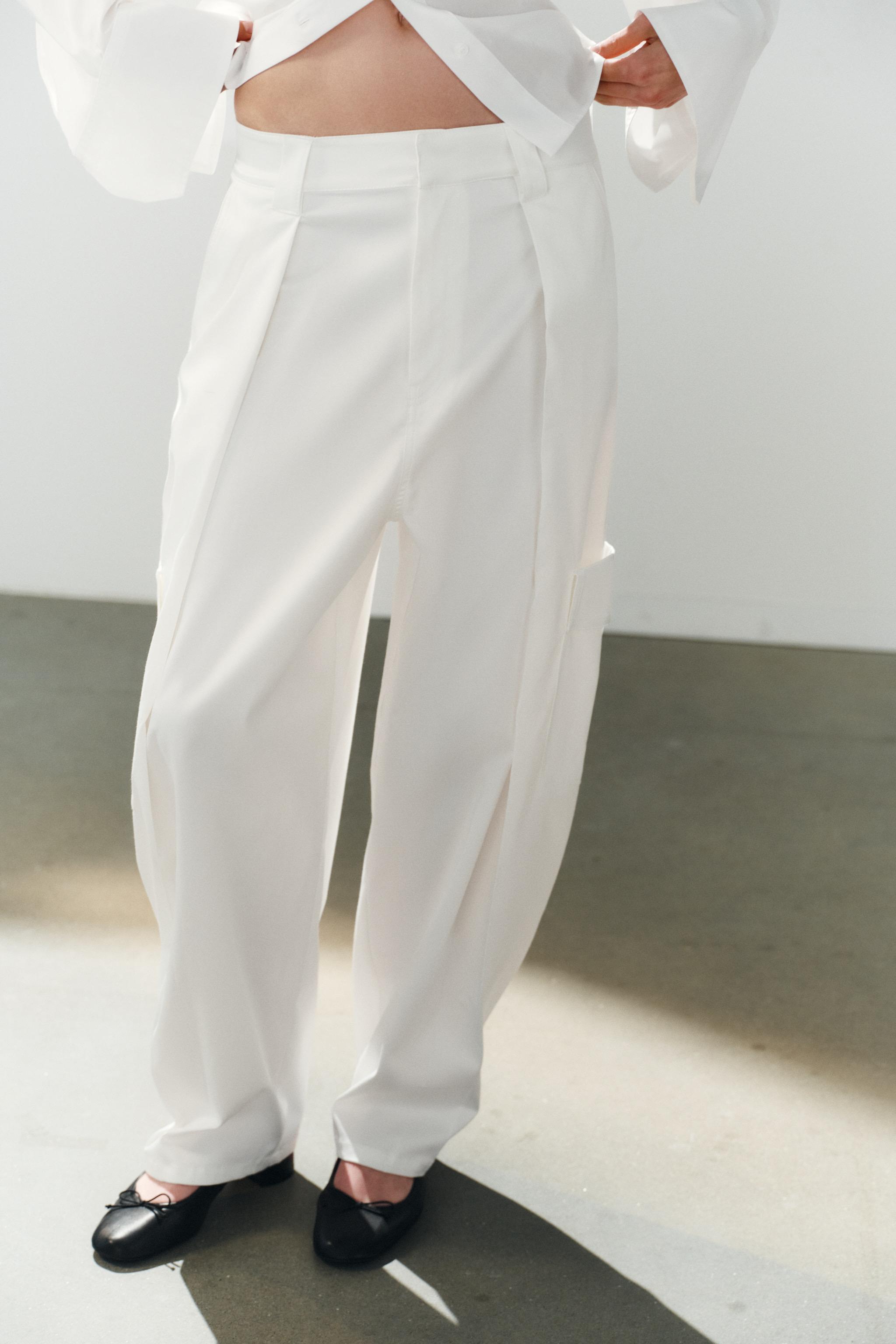 Satin Balloon Cargo Trousers - White - Xs