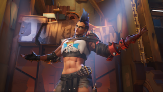 A still of Junker Queen, Overwatch 2''s latest hero.