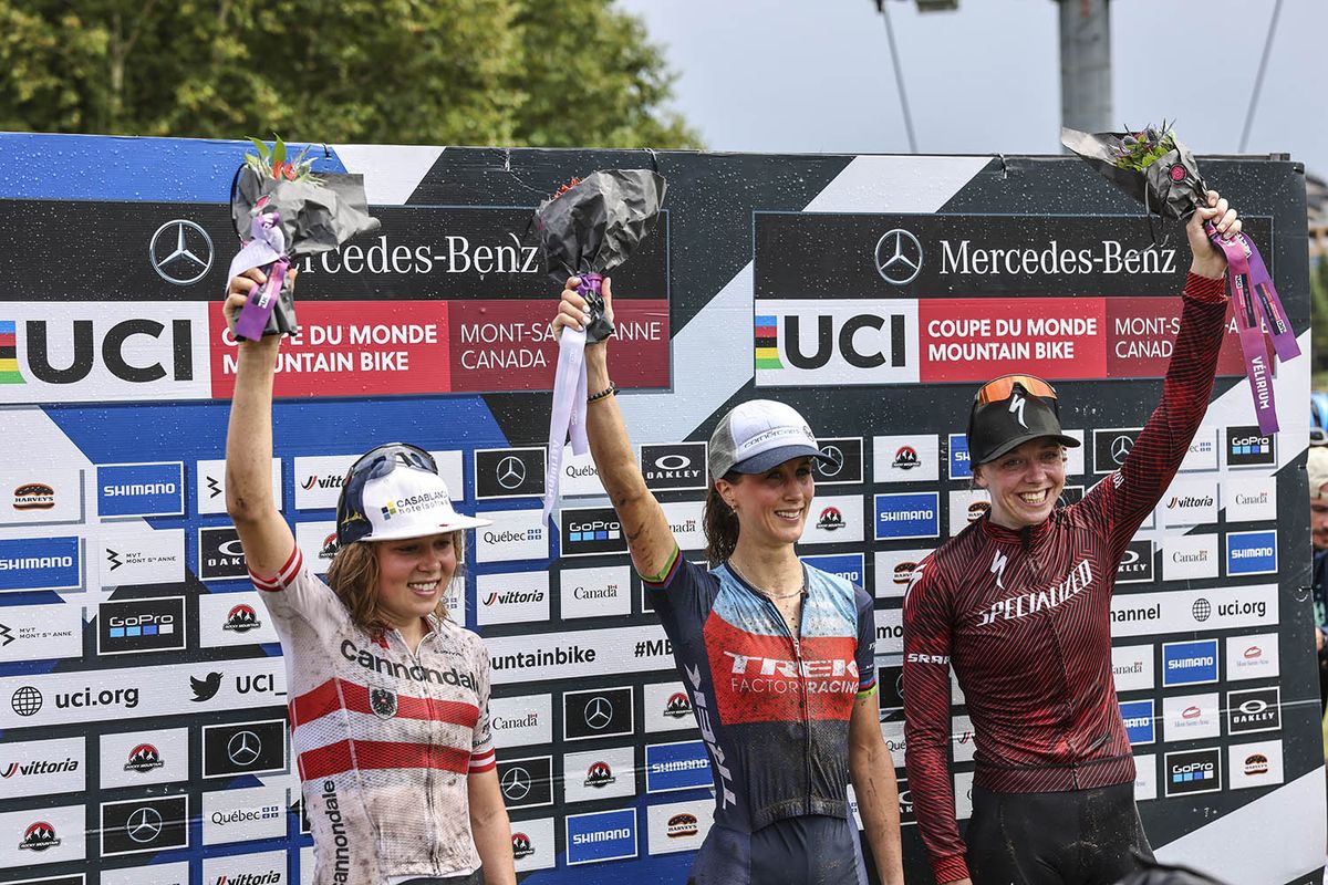 Top 3: l to r - Mona Mitterwallner, Jolanda Neff, Haley Batten