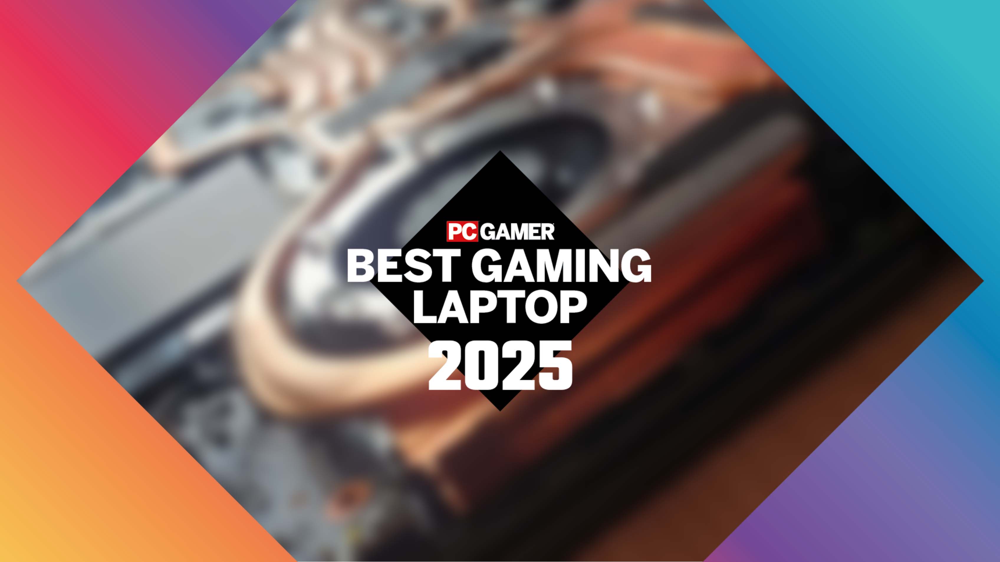 MSI gaming laptop inside blurred behind a PC Gamer hardware awards logo