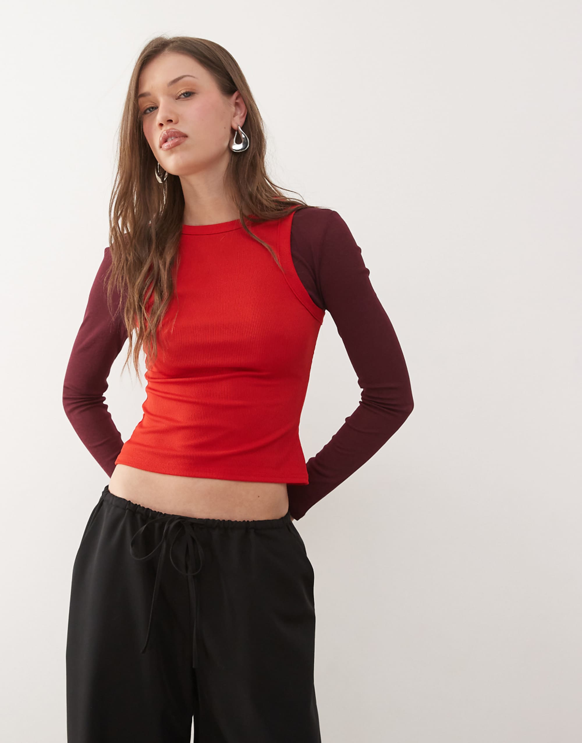 Collusion Double Layer Mesh Top in Red and Burgandy