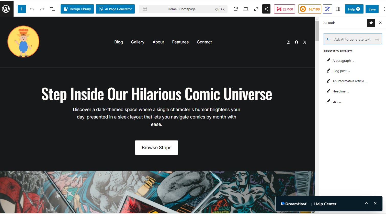 An image of a mostly black website