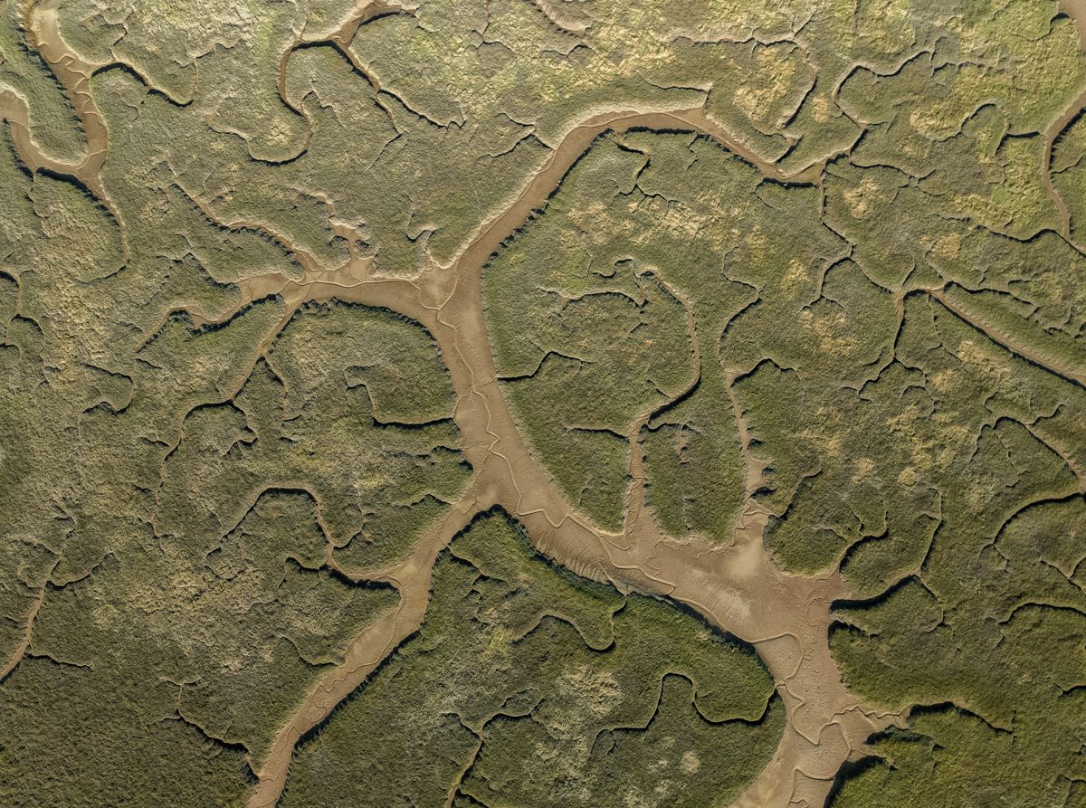 A top-down drone photograph of Newquay Estuary, Cornwall