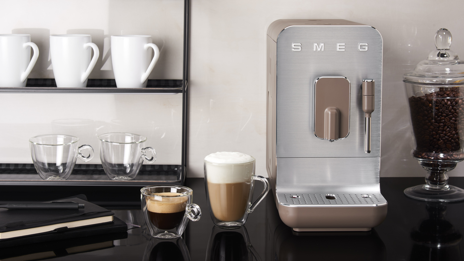 SMEG Espresso Automatic Coffee Machine with Steamer - 50's Style Black