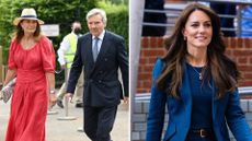 Composite of Michael and Carole Middleton at Wimbledon in 2021 and Kate Middleton at the opening of Evelina London's new children's day surgery unit in 2023