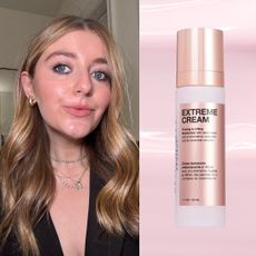 samantha holender on a pink background next to two products on sale at sephora