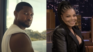 Side-by-side of Usher in "Pheelz" music video, Janet Jackson on The Tonight Show starring Jimmy Fallon