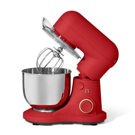 Beautiful 3.5 Qt Stand Mixer With Flat Beater, Dough Hook, Balloon Whisk, Tomato Red by Drew Barrymore