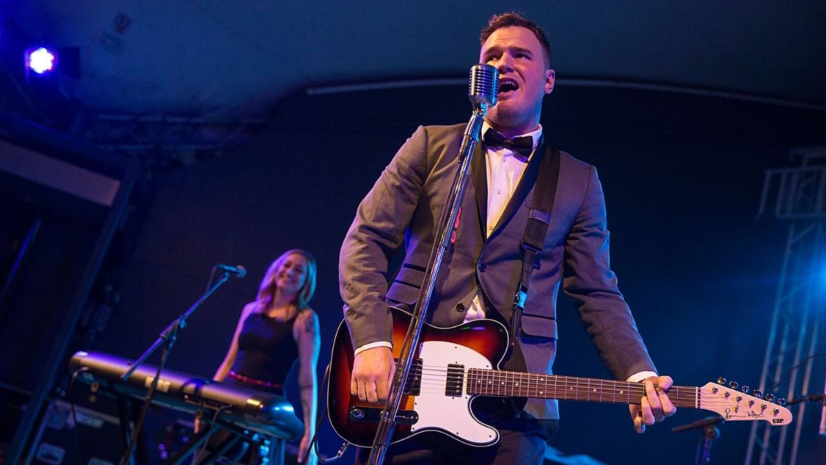 Musician Chad Gilbert (R) of What's Eating Gilbert performs in concert at Stubb's Bar-B-Q on September 13, 2013 in Austin, Texas.